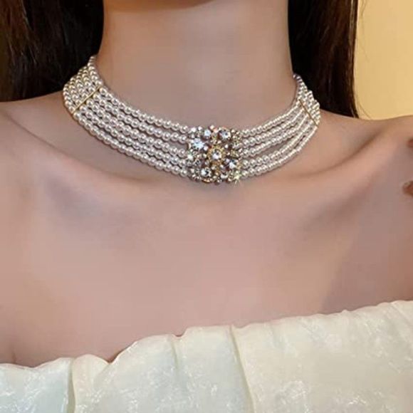 fxmimior Pearl Gold Flower Vintage Wedding Accessories Women Necklace - Picture 4 of 5